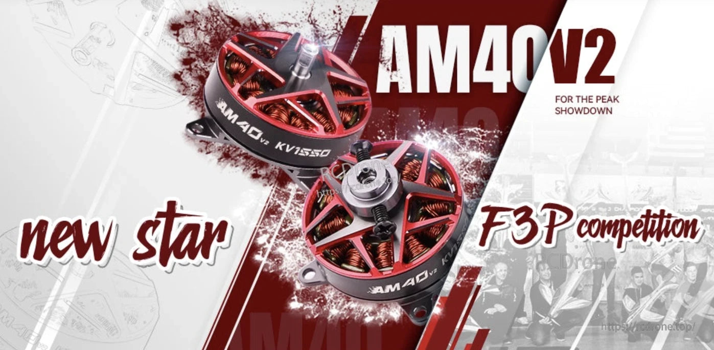 T-Motor AM40 V2 brushless motor pair in red, marked KV1550, for F3P competition aircraft builds