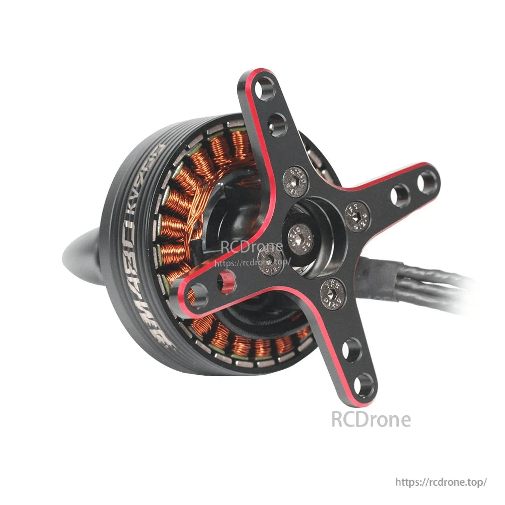T-Motor brushless drone motor close-up with copper windings, black bell and X-style mounting bracket