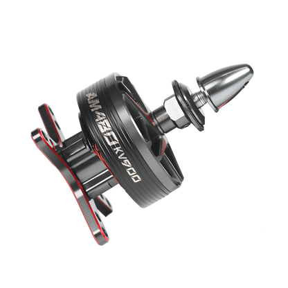 T-Motor KV700 brushless motor with metal prop adapter, threaded shaft, and red-accent mounting base