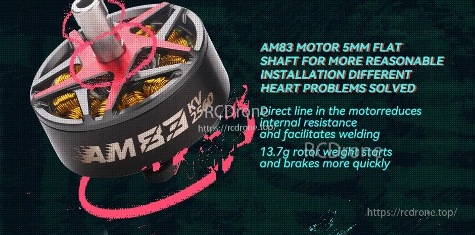 T-Motor AM53A 2S ESC, T-Motor AM53 brushless motor with 5mm flat shaft, exposed copper windings and AM53 KV marking
