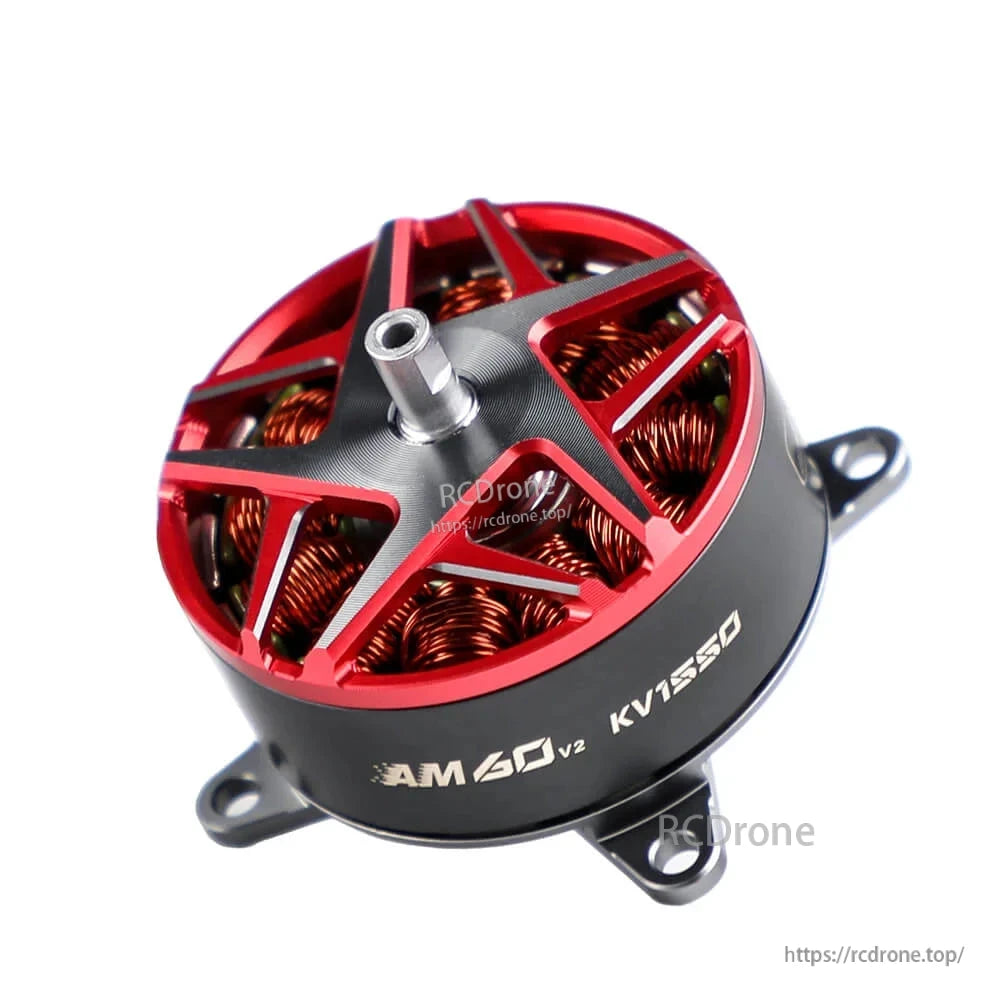 T-Motor AM60 V2 1550KV brushless drone motor with red top cover, exposed copper windings and mounting base