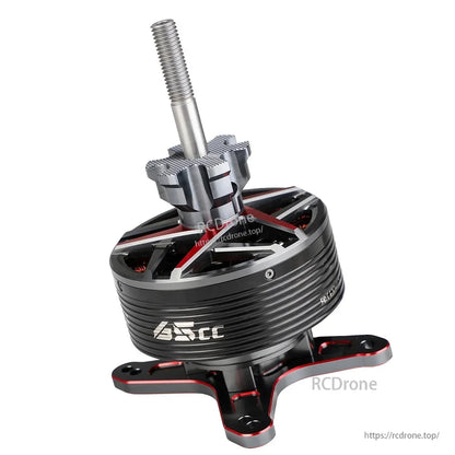 T-Motor 85cc brushless drone motor with long threaded shaft, black housing, and cross mounting base