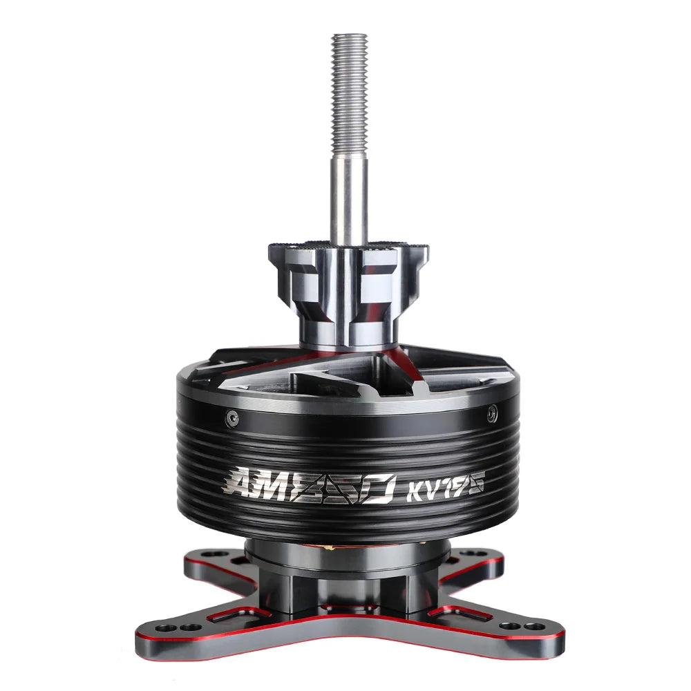 T-Motor AM520 KV175 drone motor with black finned housing, long threaded shaft, and mounting base