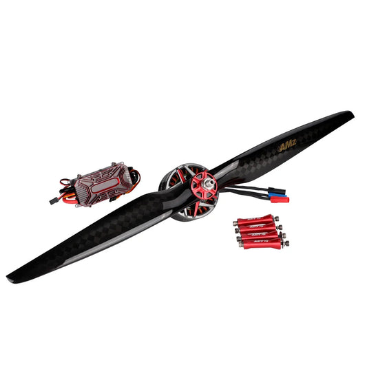 T-Motor AM910 power system kit with carbon fiber propeller, brushless motor, ESC and red mounting spacers