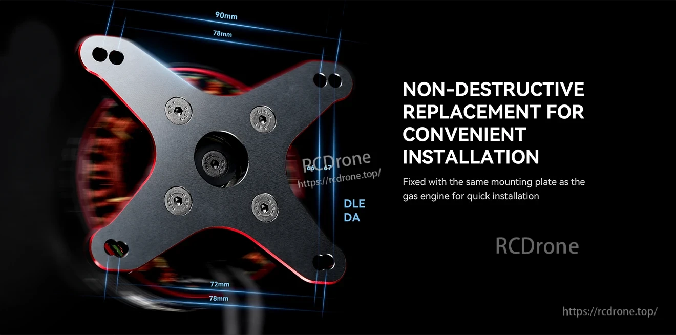 T-Motor AM910 electric motor mounting plate with 90mm/78mm spacing for DLE/DA gas-engine bolt pattern