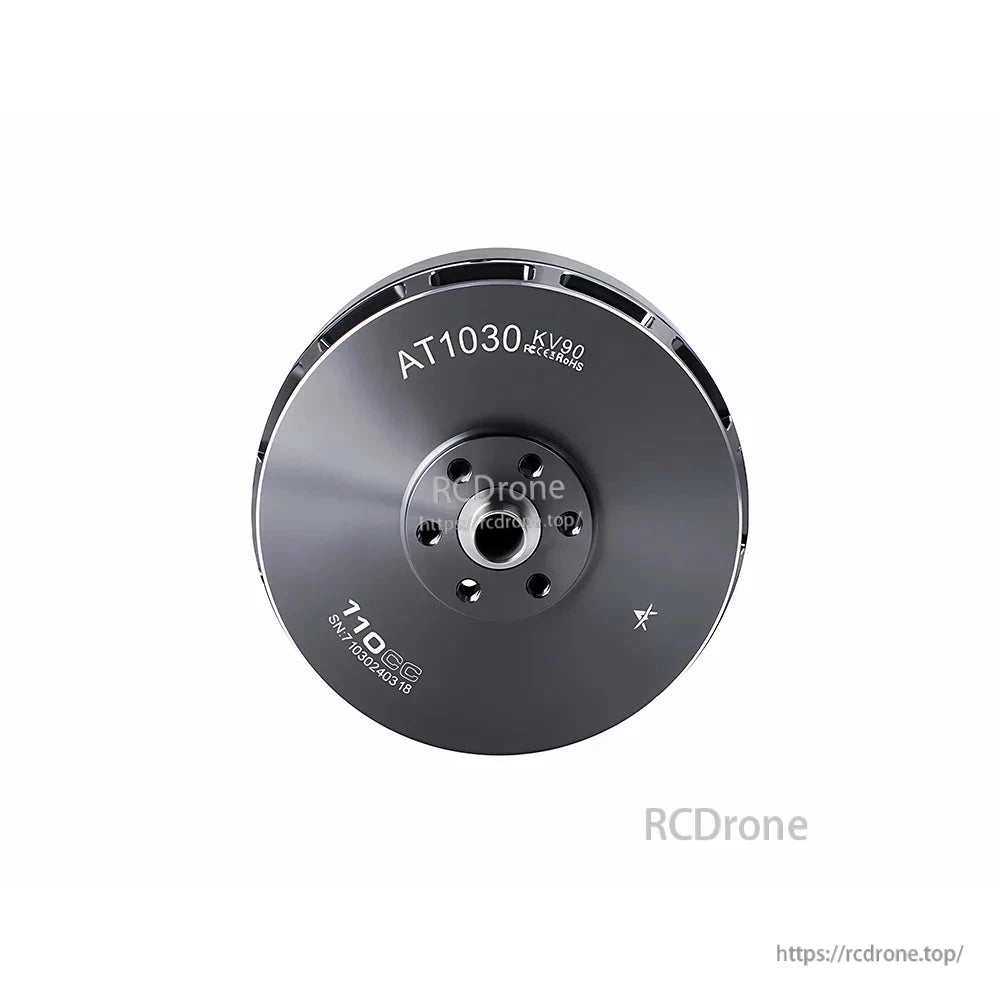 T-Motor AT1030 KV90 brushless outrunner motor, top view with central shaft hole and mounting bolt pattern