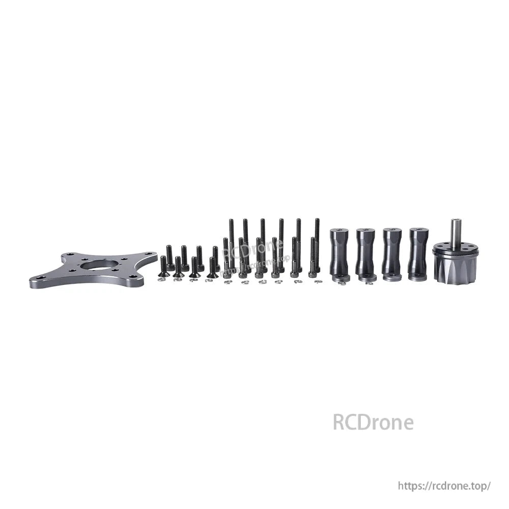 T-Motor mounting hardware kit with aluminum plate, standoffs, screws, washers, and metal adapter component