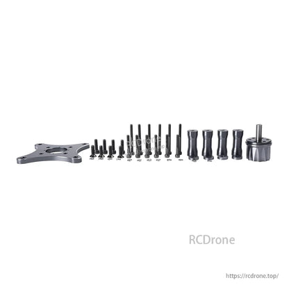 T-Motor mounting hardware kit with aluminum plate, standoffs, screws, washers, and metal adapter component