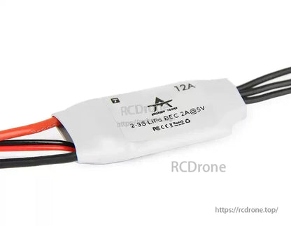 T-Motor AT12A Fixed Wing ESC, T-Motor AT12A 12A fixed wing ESC with heatshrink case, 2–3S LiPo input and 5V 2A BEC leads