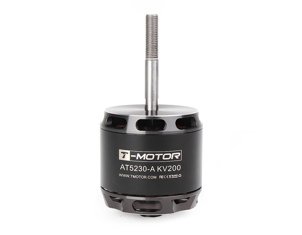T-Motor AT5230-A KV200 brushless outrunner motor with black housing and long threaded shaft