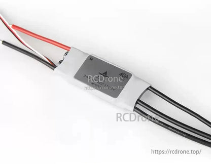 T-Motor AT55A-UBEC 55A Fixed Wing ESC, Brushless fixed-wing ESC in heat-shrink with red/black battery leads and three motor wires, labeled 40A BEC 3A