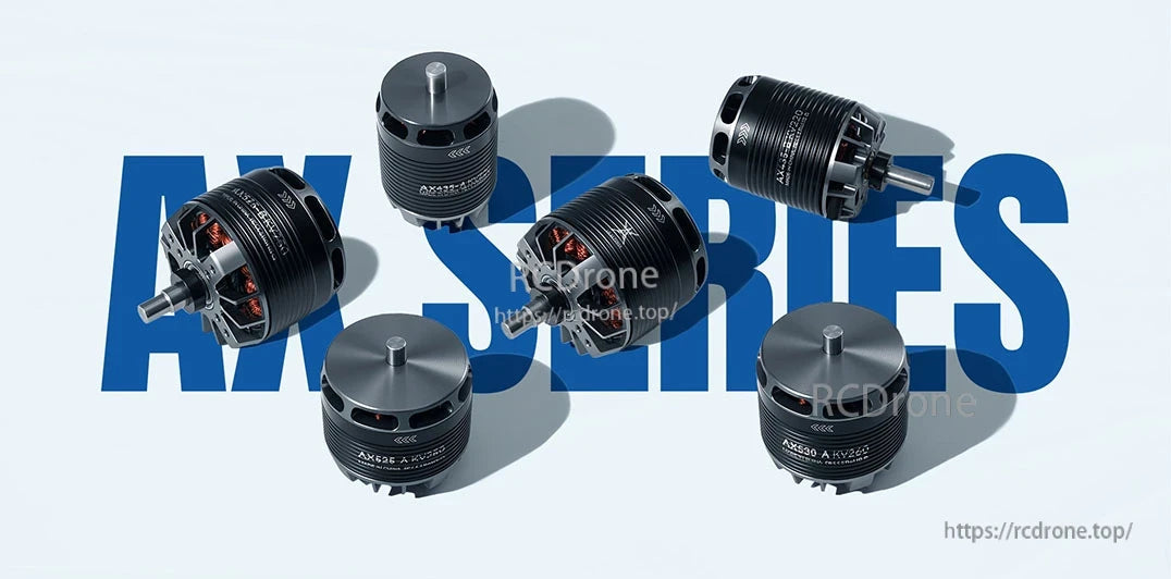 T-Motor AX series brushless drone motors in black, shown from multiple angles with exposed copper windings