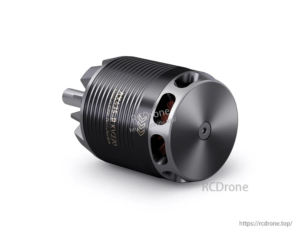 T-Motor brushless outrunner motor with ribbed black housing, rear shaft, and vented front cap