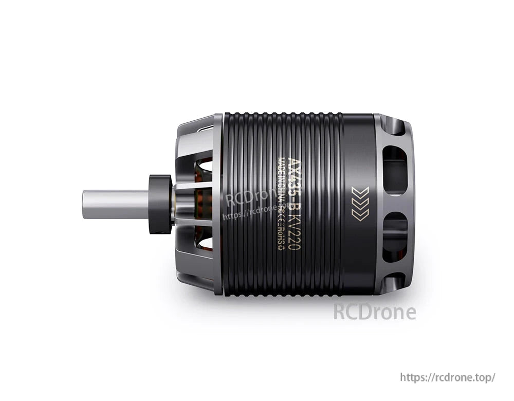 T-Motor AT2315B KV220 brushless motor, side view with ribbed black housing, grey end bell and front shaft