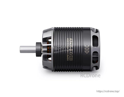 T-Motor AT2315B KV220 brushless motor, side view with ribbed black housing, grey end bell and front shaft