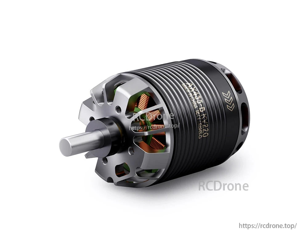 T-Motor brushless outrunner motor with metal housing, exposed copper windings, and protruding shaft