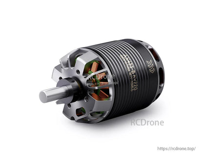 T-Motor brushless outrunner motor with metal housing, exposed copper windings, and protruding shaft