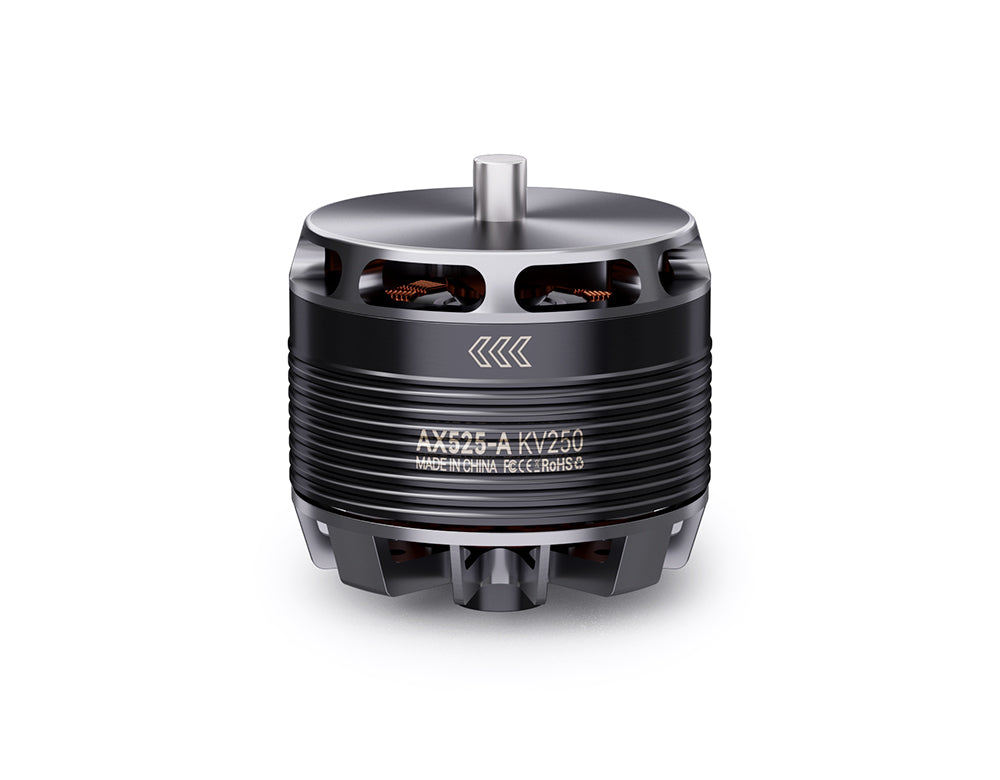 T-Motor AT525-A KV250 brushless outrunner motor with exposed windings and ribbed black housing