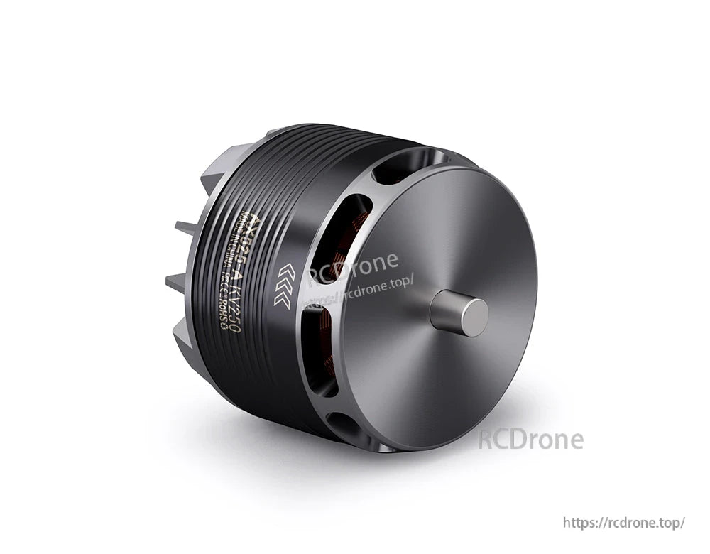 T-Motor brushless outrunner motor with black ribbed housing, ventilation cutouts, and protruding shaft