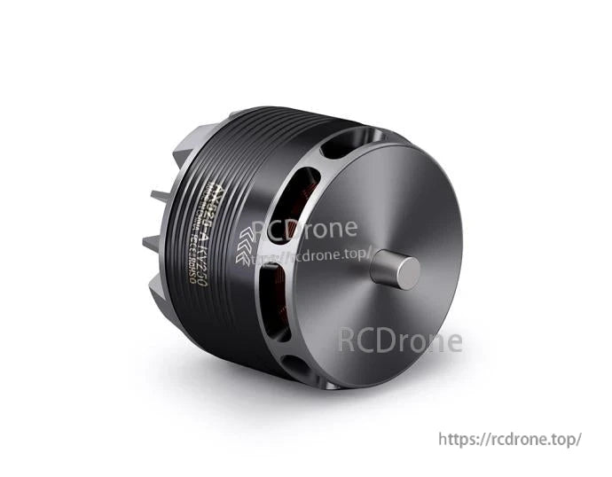 T-Motor brushless outrunner motor with black ribbed housing and center shaft on a white background