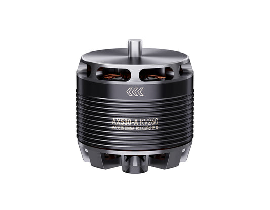 T-Motor AX530-A KV200 brushless motor with finned can and exposed windings, front view