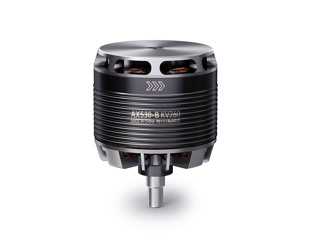 T-Motor AX530-B KV260 brushless outrunner motor with ribbed black housing and silver end caps