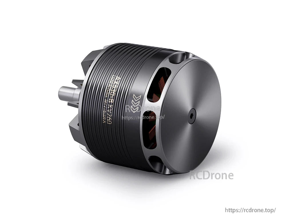 T-Motor black brushless drone motor with ribbed housing, exposed copper windings, and metal output shaft