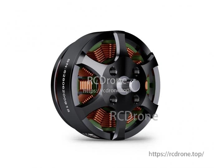 T-Motor brushless outrunner drone motor with black housing, copper windings, and multi-hole mounting face
