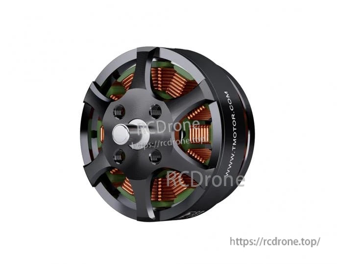T-Motor brushless drone motor with black open-frame housing, visible copper windings, and multi-hole mount