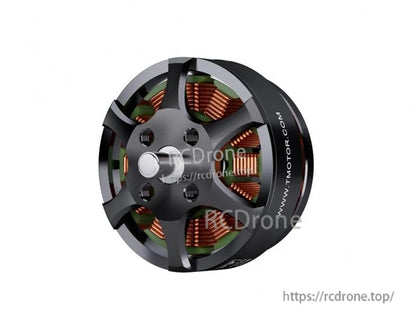 T-Motor brushless drone motor with black open-frame housing, visible copper windings, and multi-hole mount