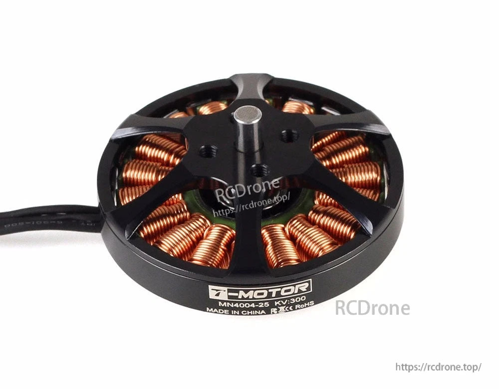 T-Motor MN4004-25 KV300 brushless outrunner motor with black frame, copper windings and lead wire