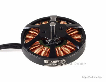 T-Motor MN4004-25 KV300 brushless drone motor with black open frame, copper windings, and lead cable