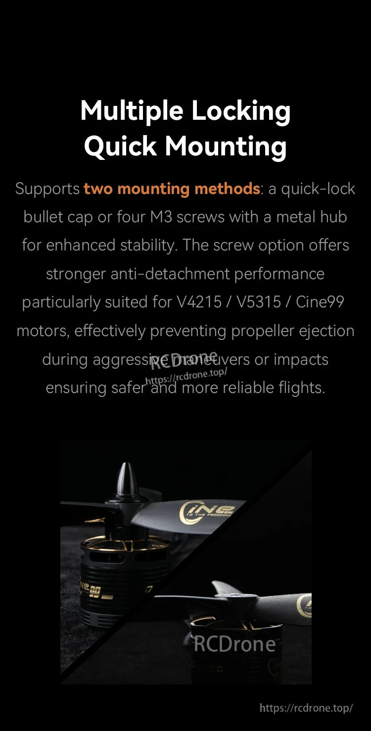 T-Motor CINE 15x8 / 15x10 15 Inch FPV Propeller, T-Motor 15-inch FPV propeller with multiple locking quick mounting, supporting quick-lock bullet cap or four M3 screws