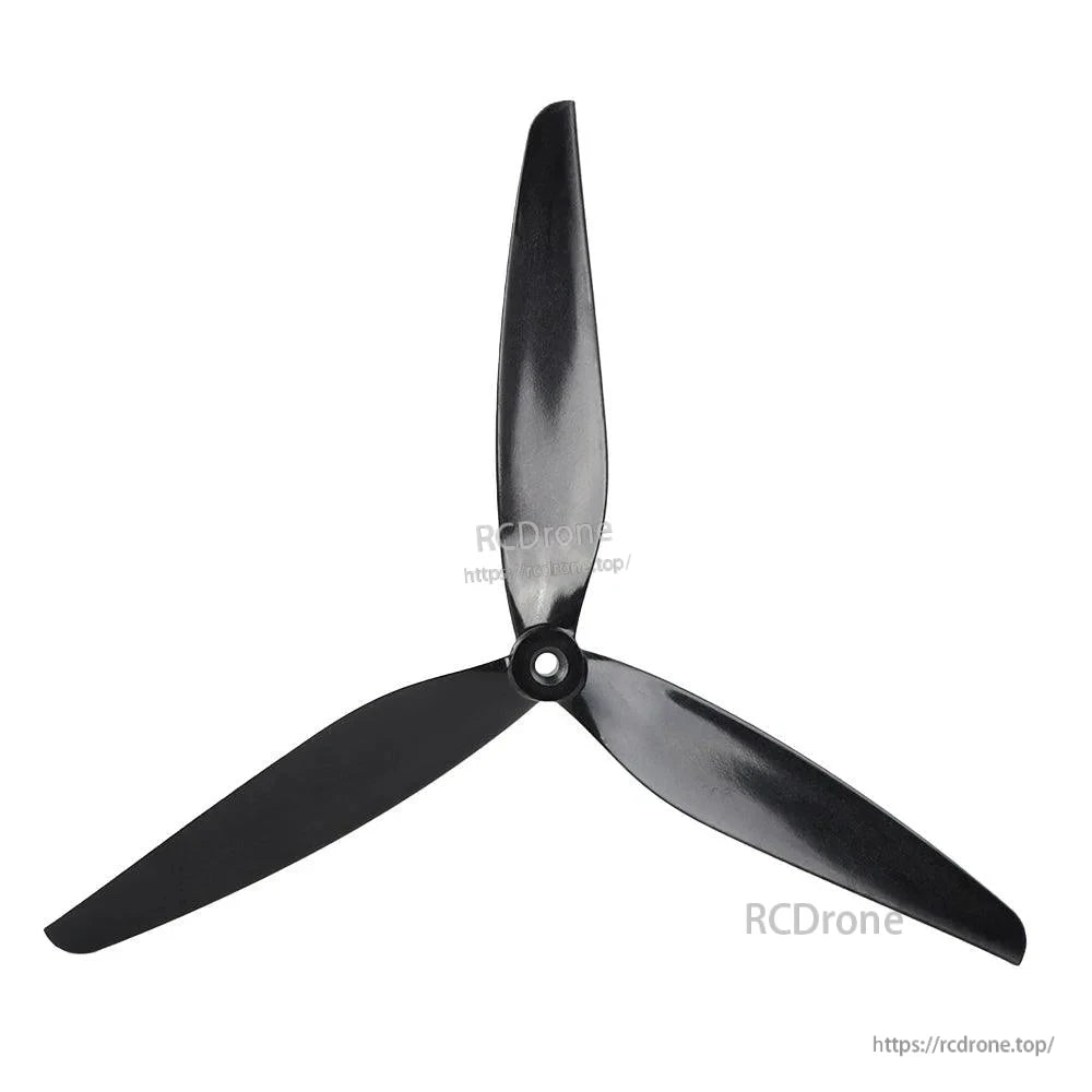 Black T-Motor CINE 3-blade FPV propeller with three curved blades and a central mounting hole