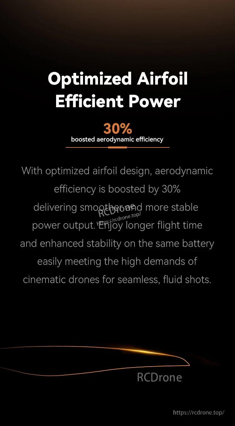 T-Motor CINE C13 13-Inch Cinelifter FPV Propeller, T-Motor CINE C13 cinelifter FPV propeller graphic highlighting optimized airfoil and 30% boosted aerodynamic efficiency