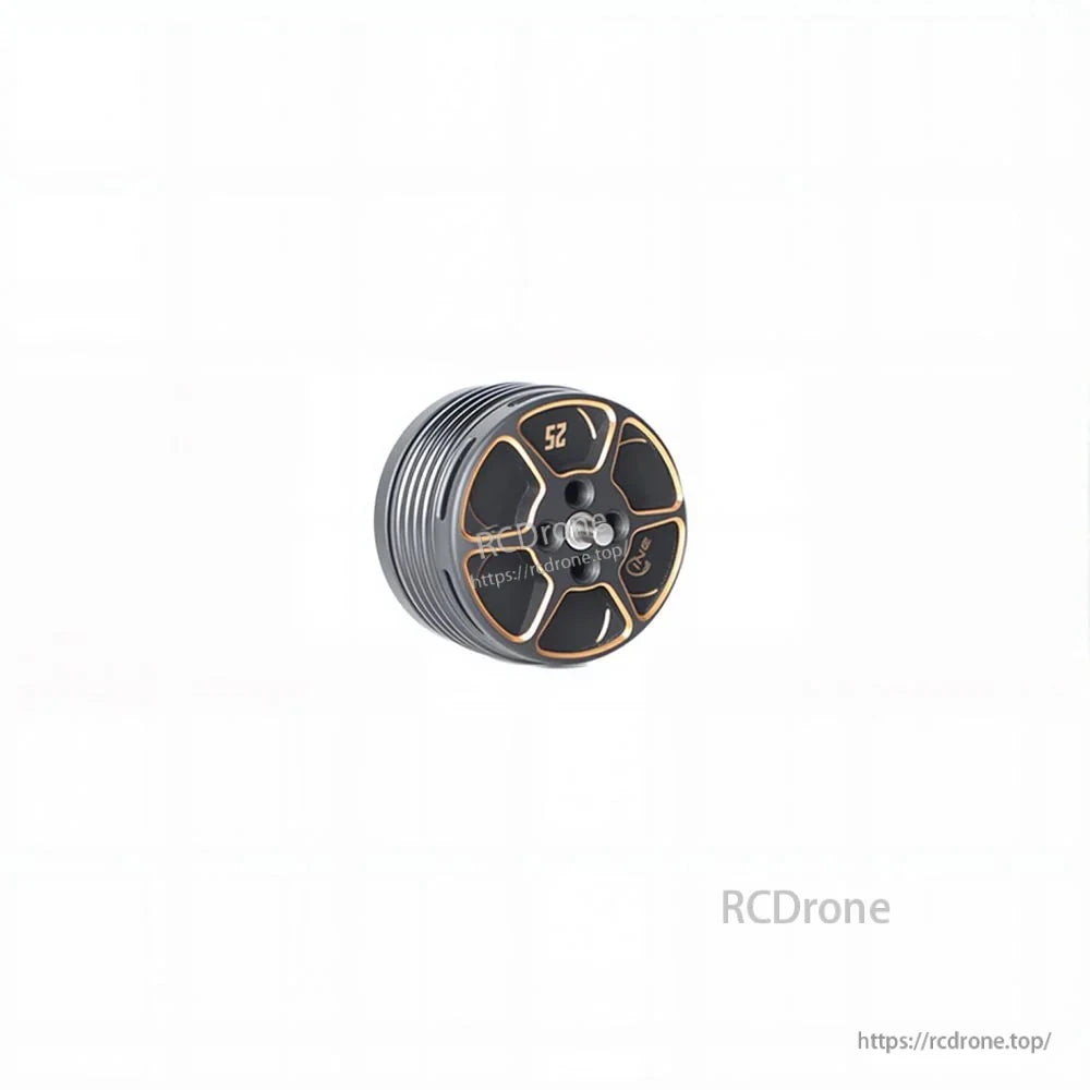 T-Motor brushless drone motor close-up with black and gold end bell and ventilated aluminum housing