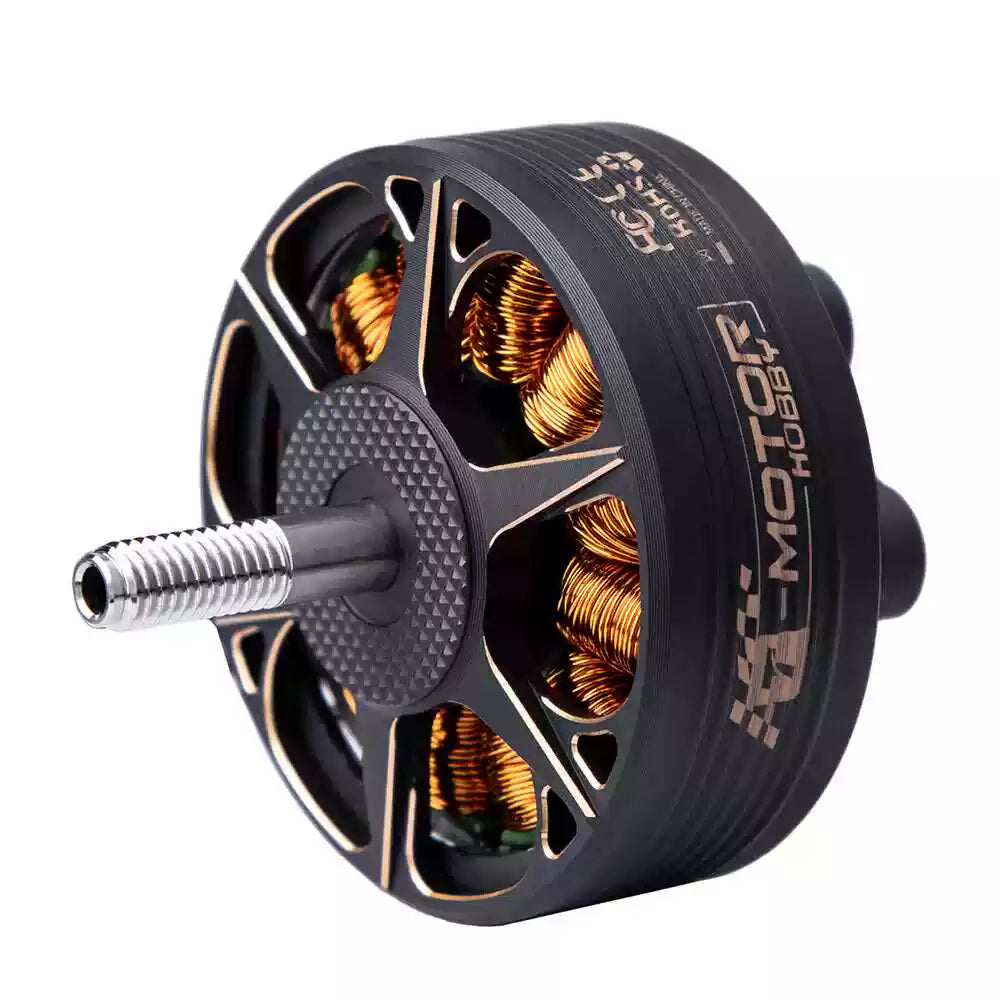 T-Motor Cine77 3610 brushless drone motor with black housing, exposed copper windings, and threaded shaft