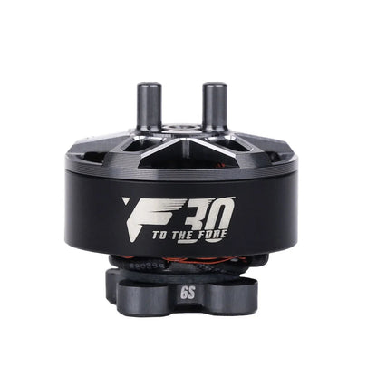 Black T-Motor F30 brushless drone motor with two top posts, “F30” logo, and “6S” marking on the base