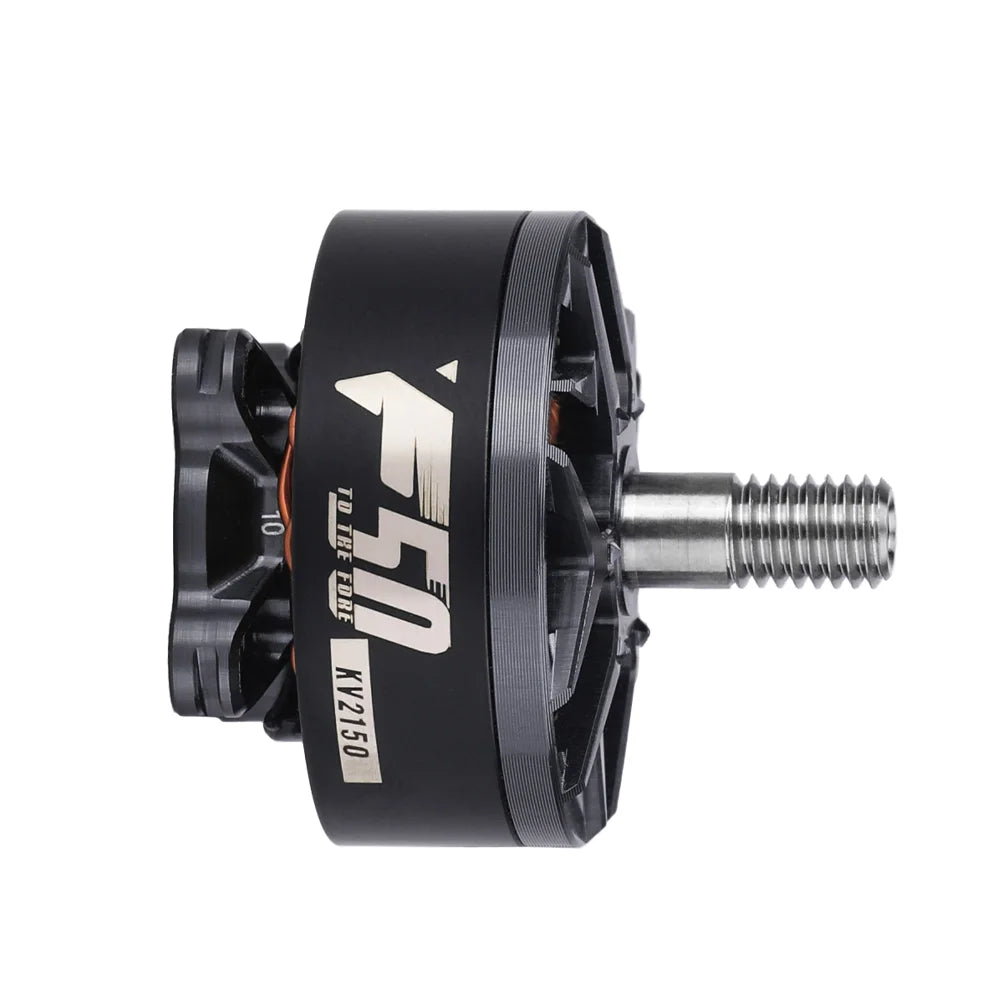 T-Motor brushless drone motor with black housing, threaded shaft, and KV2150 marking on the side