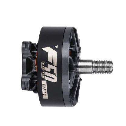 T-Motor brushless drone motor with black housing, threaded shaft, and KV2150 marking on the side