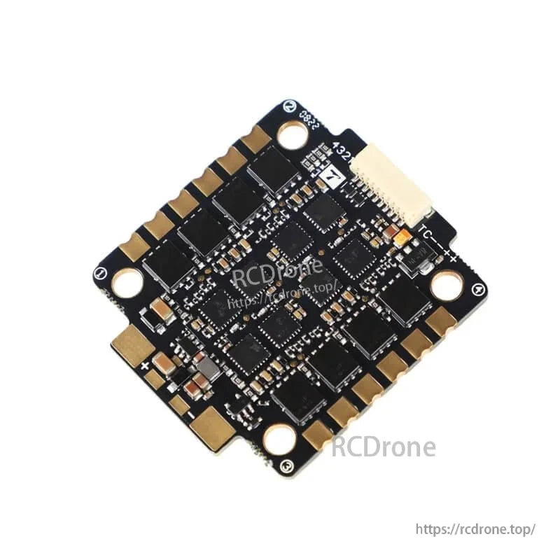 T-Motor F55A Pro III 4-in-1 ESC flight controller stack board with solder pads, mounting holes, and plug connector