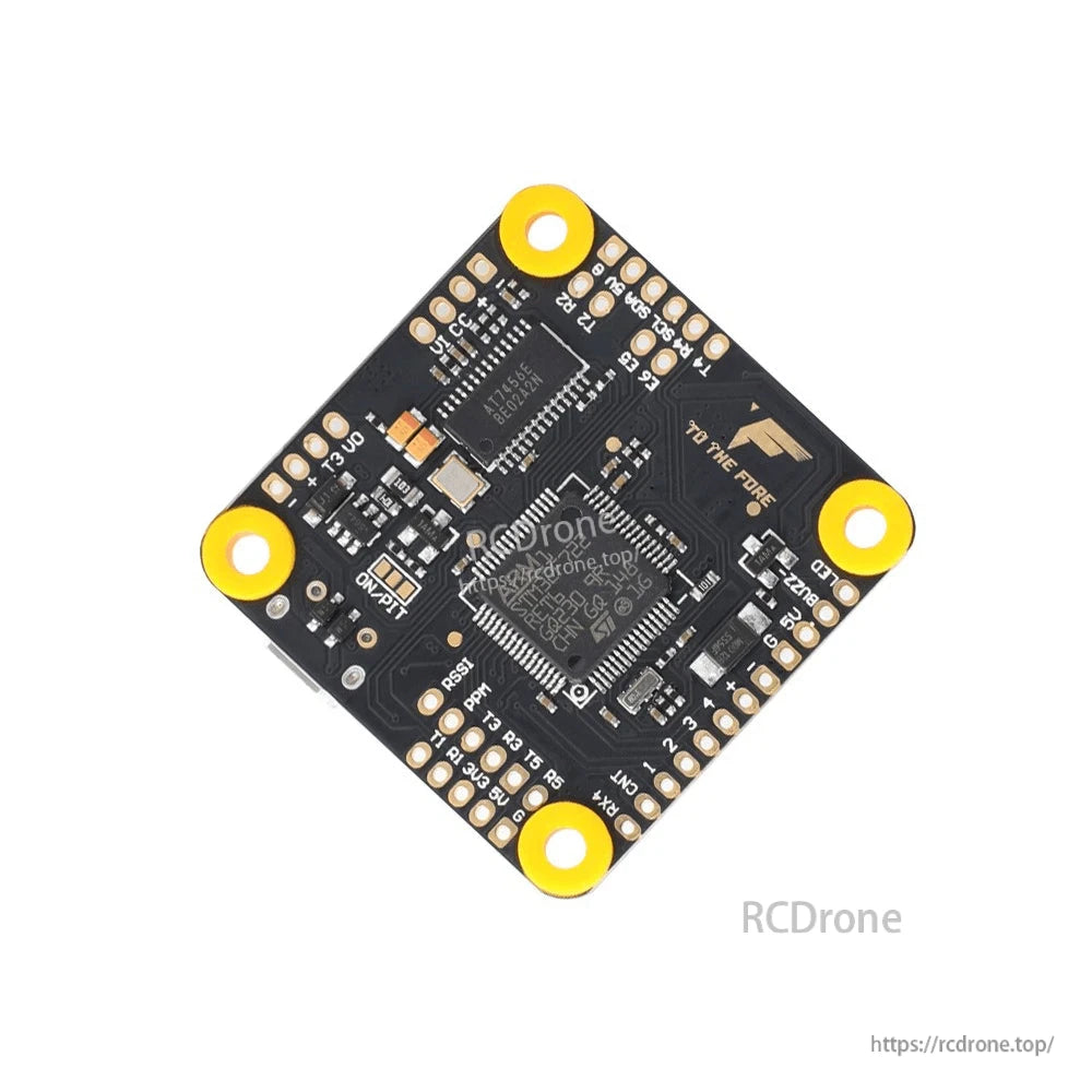 T-Motor F7 30.5mm*30.5mm Flight Controller, T-Motor F7 flight controller PCB with 30.5x30.5mm mounting holes, labeled pads for UART, SBUS, 5V, LED and buzzer