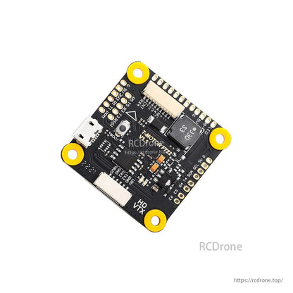T-Motor F7 HD Flight Controller, T-Motor F7 HD drone flight controller board with micro USB port, plug connectors, and four mounting holes