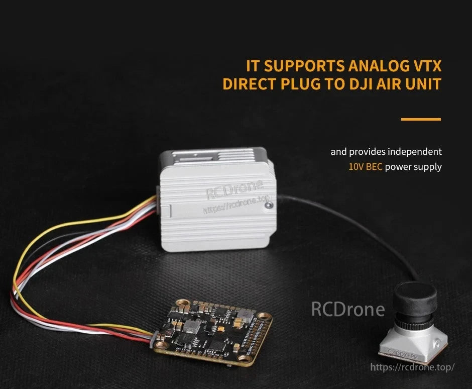 T-Motor F7 PRO 30.5x30.5 flight controller with DJI Air Unit module, FPV camera, and wiring harness