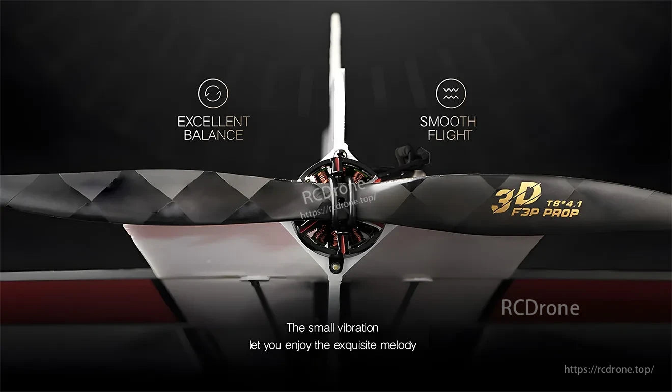 T-Motor FS8041 (FS8*4.1) Carbon Propeller, T-Motor FS8041 carbon propeller with carbon-weave finish and “T8*4.1” marking on a 3D prop blade