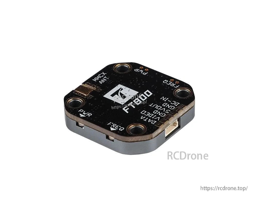 T-Motor FT800 5.8GHz VTX, T-Motor FT800 FPV VTX module with MMCX antenna port and labeled pads for 5V, GND and VOUT connections