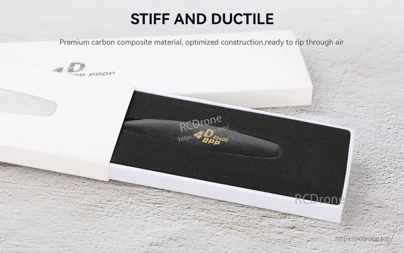 T-Motor 4D 9040R BPP carbon fiber propeller blade in foam-lined box, marked “4D 9040R BPP”