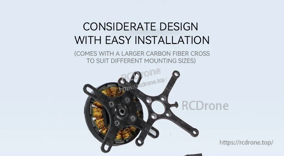 T-Motor brushless motor with larger carbon fiber cross mount bracket for flexible mounting sizes