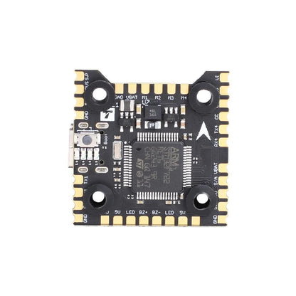 T-Motor MINI Racer F7 20x20 flight controller board with micro USB port, boot button, and solder pads