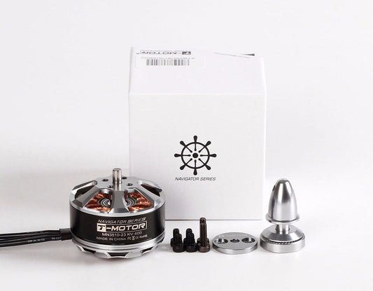 T-Motor Navigator Series MN3510-23 KV400 brushless drone motor kit with mounting screws, adapter and box